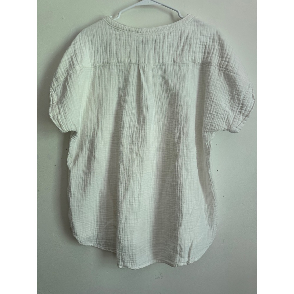 Quince Organic Cotton Gauze Roll Sleeve Shirt White XL LB28720 Henley Top - Picture 4 of 5